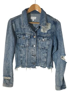 TT2- Cielo Distressed Light Blue Denim Jean Jacket Medium